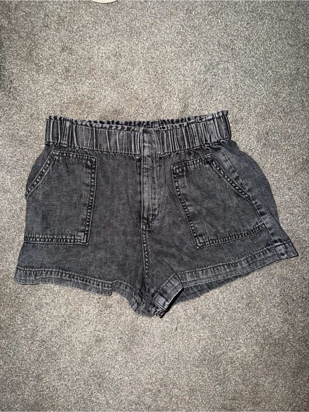 Forever 21 Washed Black High-Rise Denim Shorts with Elastic Waist
